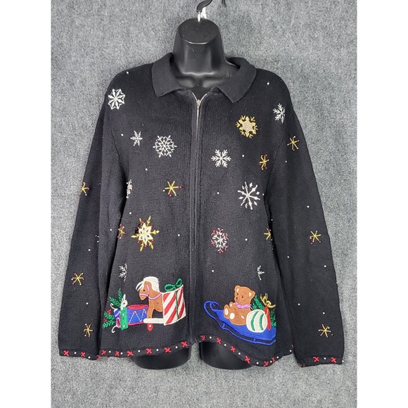 Vintage Hampshire Studio Ugly Christmas Sweater Cardigan Holiday 2X Santa Toys - Picture 1 of 10